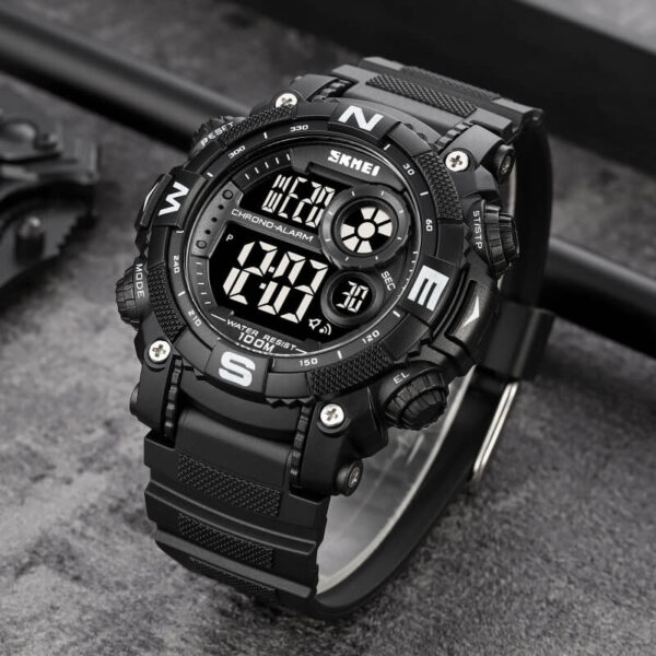 SKMEI 1887 Men’s Outdoor Electronic Multifunction Digital LED Light Sports Watch – Black - Image 3
