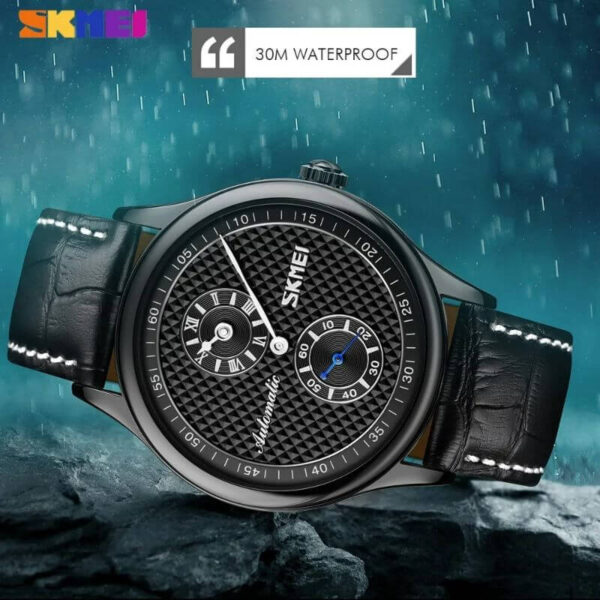 SKMEI 9238 Automatic Mechanical Business Chronograph Leather Strap Watch For Men - Image 2
